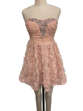 Trixxi Strapless Rosette Embellished Short Dress Size M Peach Polyester